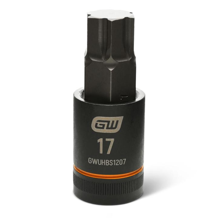 Image of the GEARWRENCH GWUHBS1207 black hex bit socket with the size and part number indicated on the front on a white background