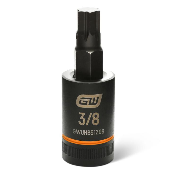 Image of the GEARWRENCH GWUHBS1209 black hex bit socket with the size and part number indicated on the front on a white background