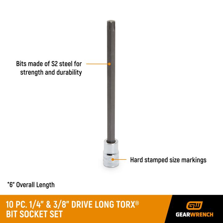 10 Pc. 1/4 & 3/8 Drive Long Torx® Bit Socket Set