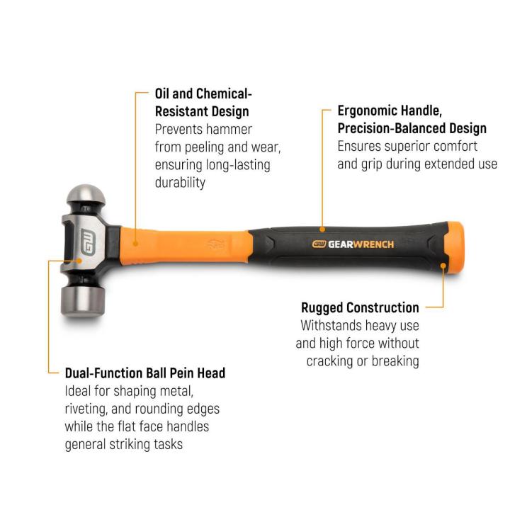 16 oz. Ball Pein Hammer with Fiberglass Handle