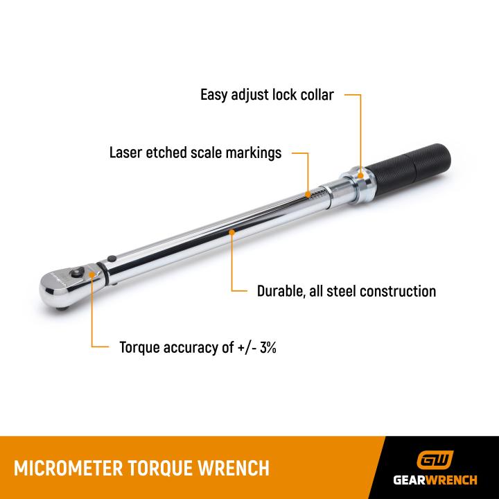 3/8 Drive Micrometer Torque Wrench 10-100 ft/lbs.