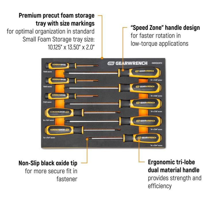 10 Piece Torx® Dual Material Screwdriver Set in Foam Tray
