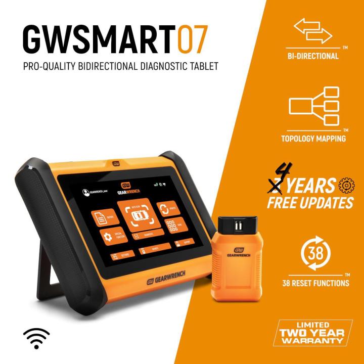Text on image for the GWSMART07 showing that it is Bi-directional, has Topology mapping, 4 years free updates, plus 38 reset functions.