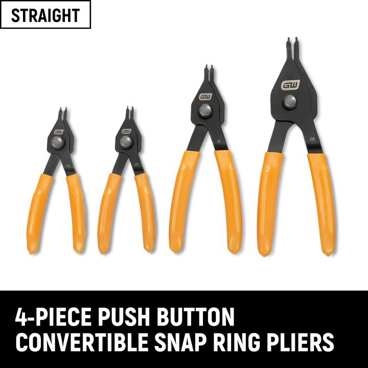 4 Piece Convertible Push Button Snap Ring Pliers Set