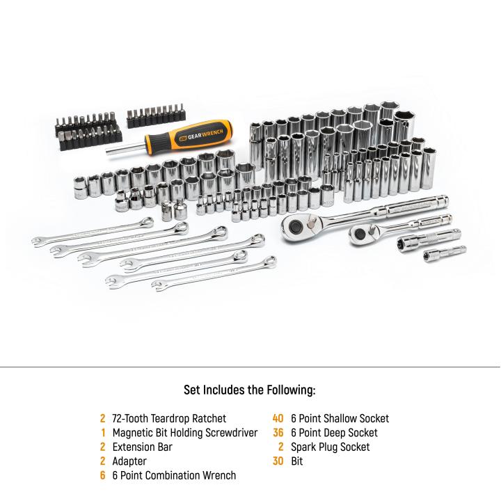 121 Pc 1/4” & 3/8” 72T SAE/MM Mechanics Hand Tool Set
