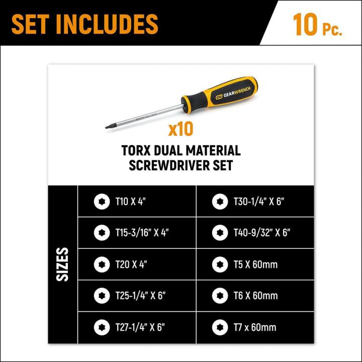 10 Piece Torx® Dual Material Screwdriver Set in Foam Tray