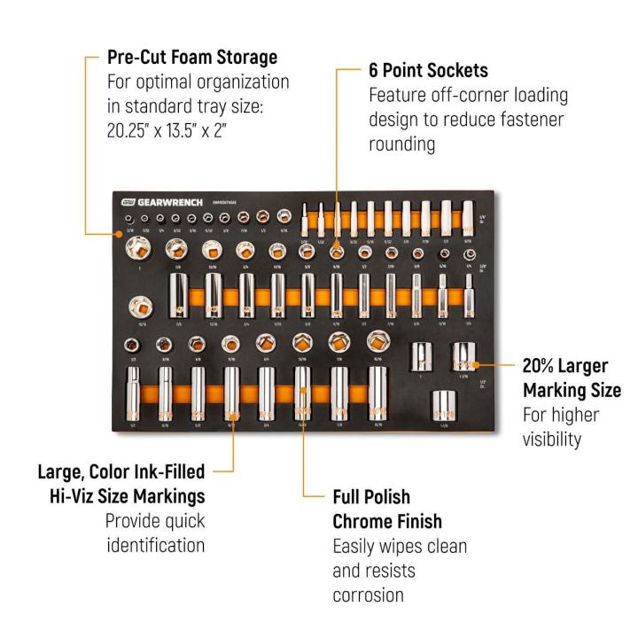 63 Piece SAE Standard & Deep Hi-Viz Chrome Socket Set