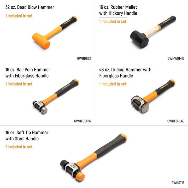5 Piece Mixed Hammer Set in Foam Tray– Versatile & Organized