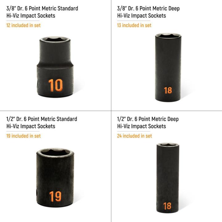 68 Pc 3/8” & 1/2” Dr 6 Pt Metric Hi-Viz Impact Socket Set