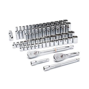 56 Piece 3/8 Drive 6 Point 120XP Standard and Deep SAE/Metric Mechanics Tool Set on white background