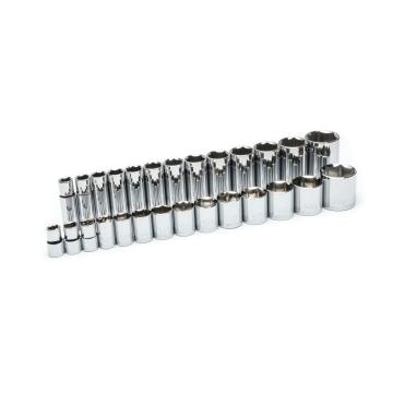 Image of the  GEARWRENCH  80729 37 Piece 1/2 Drive 12 Point Standard & Deep Metric Socket Set on a white background showcasing the sockets neatly organized.