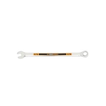 Image of the GEARWRENCH  5/16 12 Point Hi-Viz Long Pattern Combination Wrench with the open end towards the left and the closed end towards the right showcasing the bold, large high-visibility color size markings for quick identification.