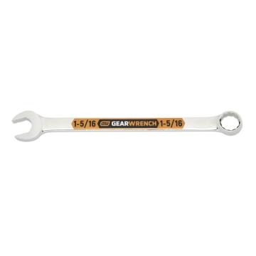 Image of the GEARWRENCH  1-5/16 12 Point Hi-Viz Long Pattern Combination Wrench with the open end towards the left and the closed end towards the right showcasing the bold, large high-visibility color size markings for quick identification.