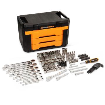 Image of the GW168MM set showing the orange & black blow mold case and the tools in front of it