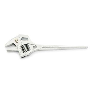 Image of the 10" Lineman Adjustable Spud Wrench showing the scaled jaws towards the left side of the image and the spud handle towards the right side