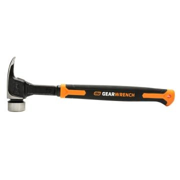 Image of the GEARWRENCH 32oz Steel Lineman Hammer with the striking head towards the left side of the image and the orange & black handle towards the right side.