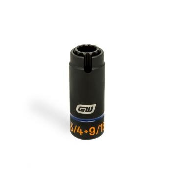 GEARWRENCH 1/2 in. drive 3-in-1 lineman 9/16 in. x 3/4 in. 12-point slotted deep impact socket with visible brand and size markings.
