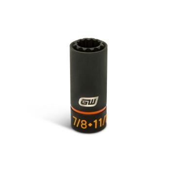 GEARWRENCH 7/8 x 11/16 lineman 2-in-1 12 point impact socket standing upright with brand and size markings visible.