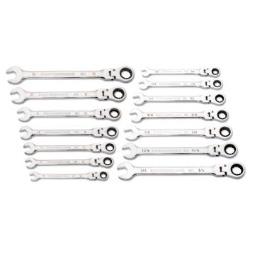 Image of the 14 Piece 90-Tooth 12 Point SAE/Metric Flex Head Ratcheting Combination Wrench Set on a white background