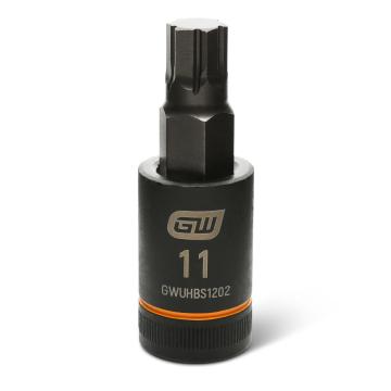 Image of the GEARWRENCH GWUHBS1202 black hex bit socket with the size and part number indicated on the front on a white background