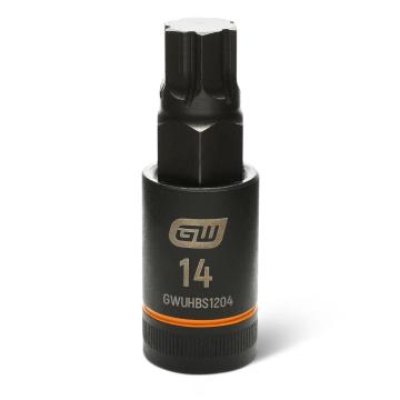 Image of the GEARWRENCH GWUHBS1204 black hex bit socket with the size and part number indicated on the front on a white background