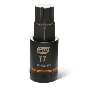 Image of the GEARWRENCH GWUHBS1207 black hex bit socket with the size and part number indicated on the front on a white background