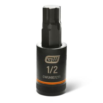 Image of the GEARWRENCH GWUHBS1211 black hex bit socket with the size and part number indicated on the front on a white background
