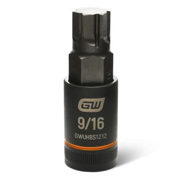 Image of the GEARWRENCH GWUHBS1212 black hex bit socket with the size and part number indicated on the front on a white background
