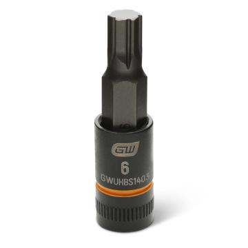 Image of the GEARWRENCH GWUHBS1403 black hex bit socket with the size and part number indicated on the front on a white background