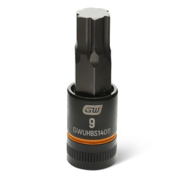 Image of the GEARWRENCH GWUHBS1406 black hex bit socket with the size and part number indicated on the front on a white background