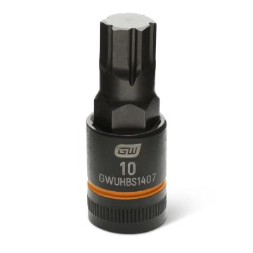 Image of the GEARWRENCH GWUHBS1407 black hex bit socket with the size and part number indicated on the front on a white background