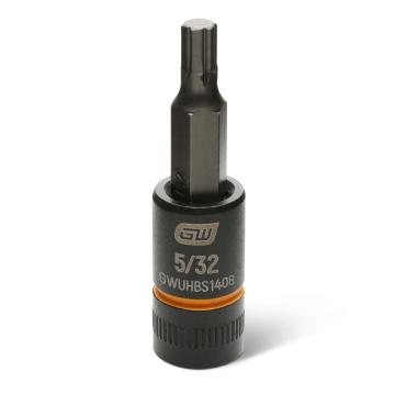 Image of the GEARWRENCH GWUHBS1408 black hex bit socket with the size and part number indicated on the front on a white background