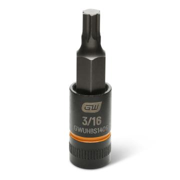 Image of the GEARWRENCH GWUHBS1409 black hex bit socket with the size and part number indicated on the front on a white background