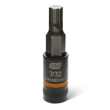 Image of the GEARWRENCH GWUHBS1410 black hex bit socket with the size and part number indicated on the front on a white background