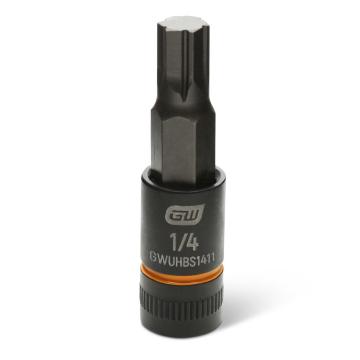 Image of the GEARWRENCH GWUHBS1411 black hex bit socket with the size and part number indicated on the front on a white background