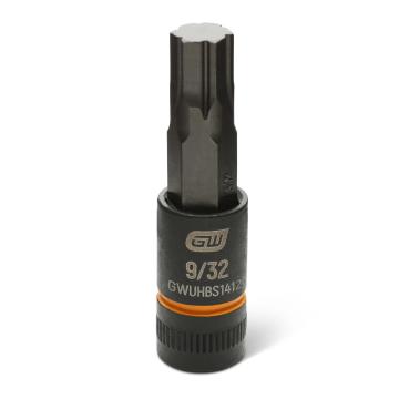 Image of the GEARWRENCH GWUHBS1412 black hex bit socket with the size and part number indicated on the front on a white background