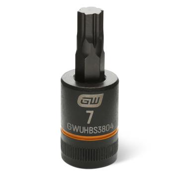 Image of the GEARWRENCH GWUHBS3804 black hex bit socket with the size and part number indicated on the front on a white background