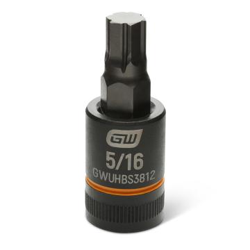 Image of the GEARWRENCH GWUHBS3812 black hex bit socket with the size and part number indicated on the front on a white background