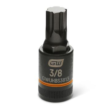 Image of the GEARWRENCH GWUHBS3813 black hex bit socket with the size and part number indicated on the front on a white background