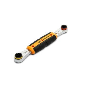 GEARWRENCH Lineman 2-in-1 insulated ratcheting box wrench with orange and black handle, 5/8" and 1/2" ends