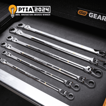 90T double flex ratcheting box wrenches in tool chest drawer with PTIA 2024 award winner logo