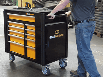 GEARWRENCH MRO workstation being pushed through a warehouse